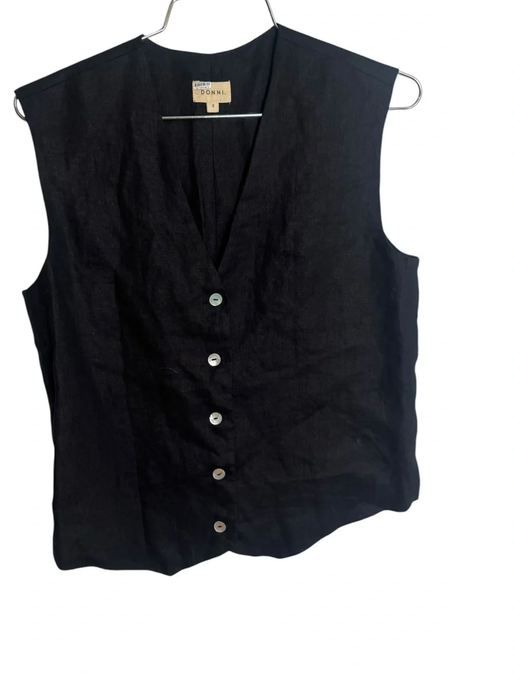Donni Linen Vest in Jet Black small - Picture 2 of 5